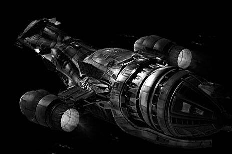a black and white image of the spaceship named serenity from the tv show firefly